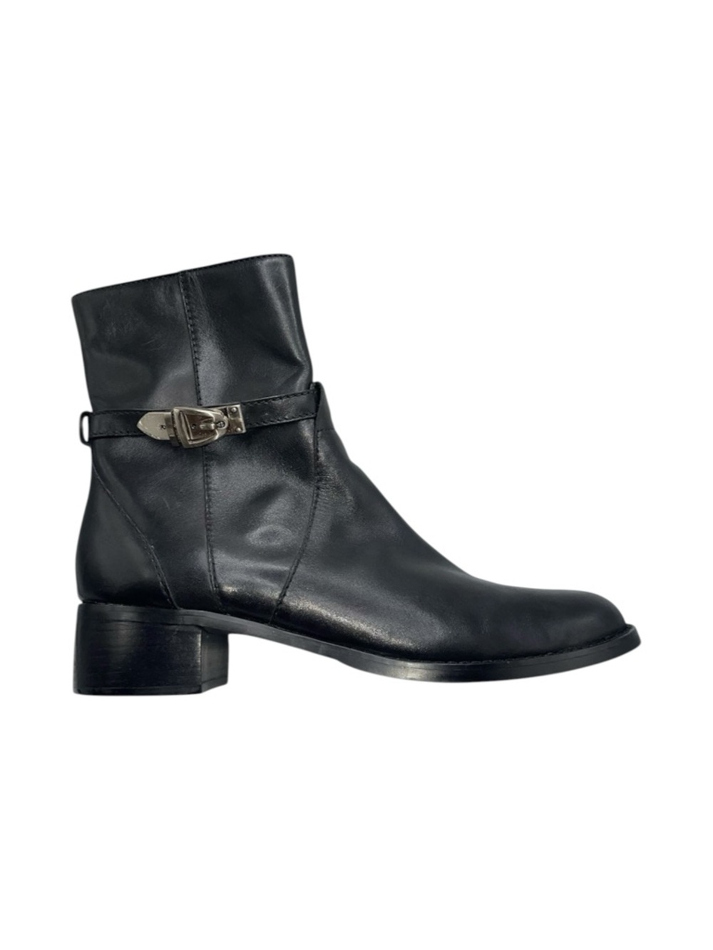 Etienne Aigner Boots Women’s Size 10 US Black Leather Silver Buckle Ankle Heeled